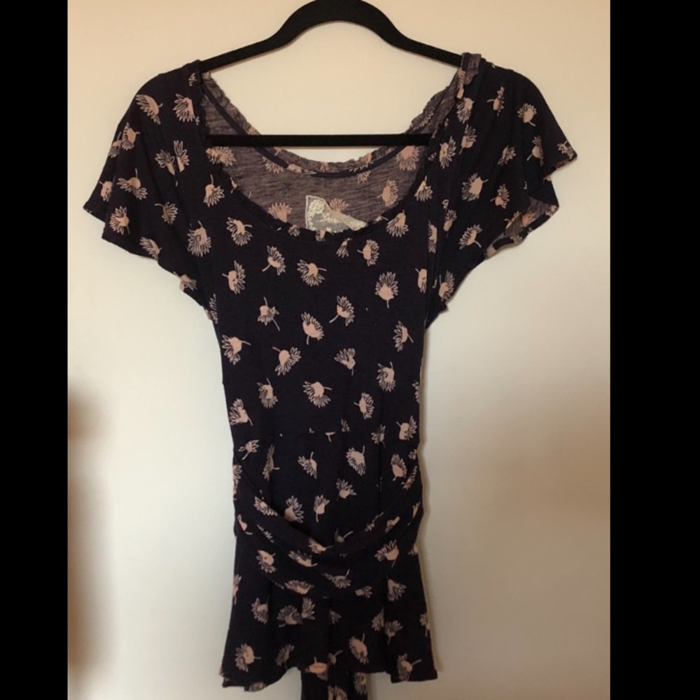 Tie waist floral knit top ANTHROPOLOGIE Deletta M